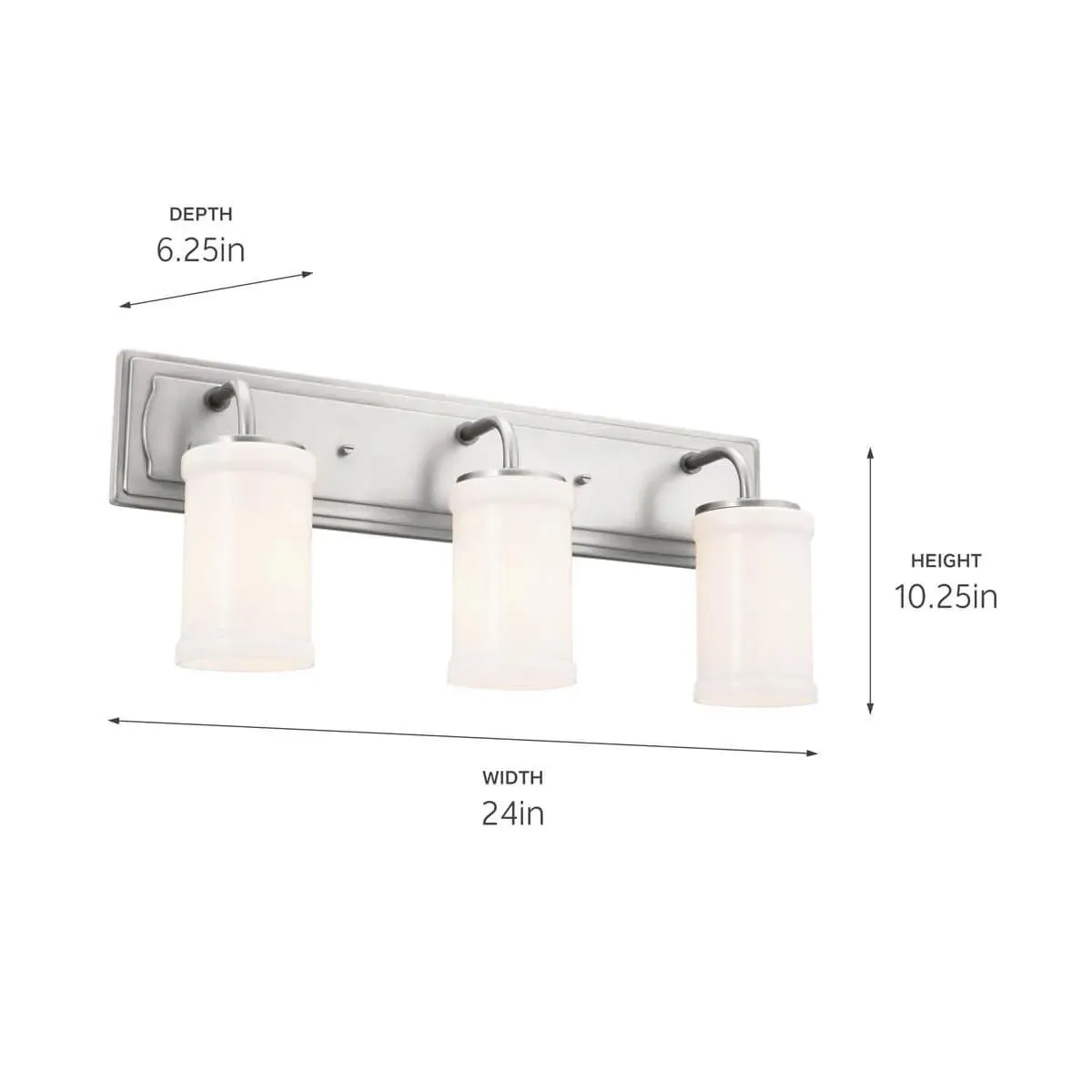 Vetivene 24 In 3-Lights Bathroom Vanity Light With Opal Glass, Silver Finish