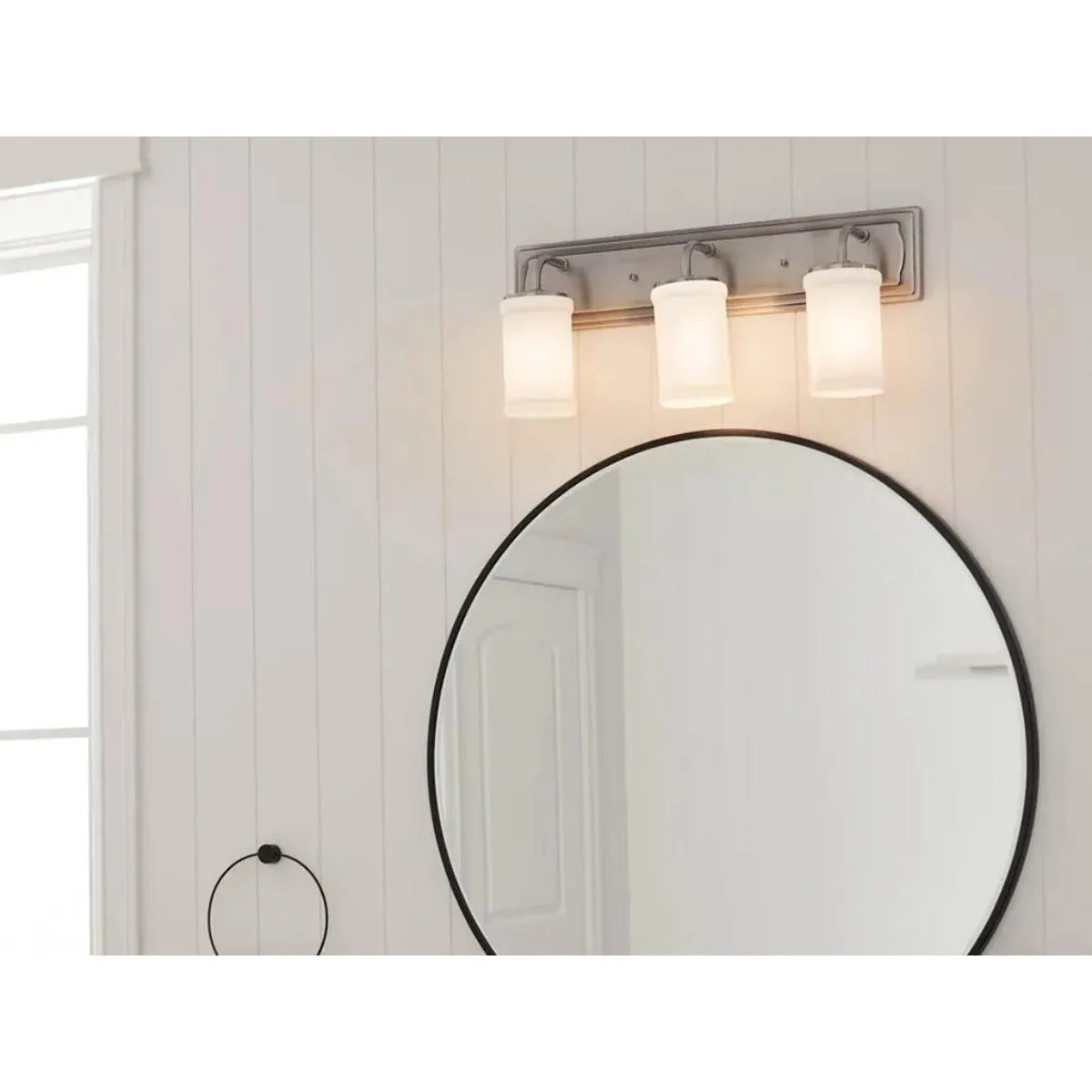 Vetivene 24 In 3-Lights Bathroom Vanity Light With Opal Glass, Silver Finish