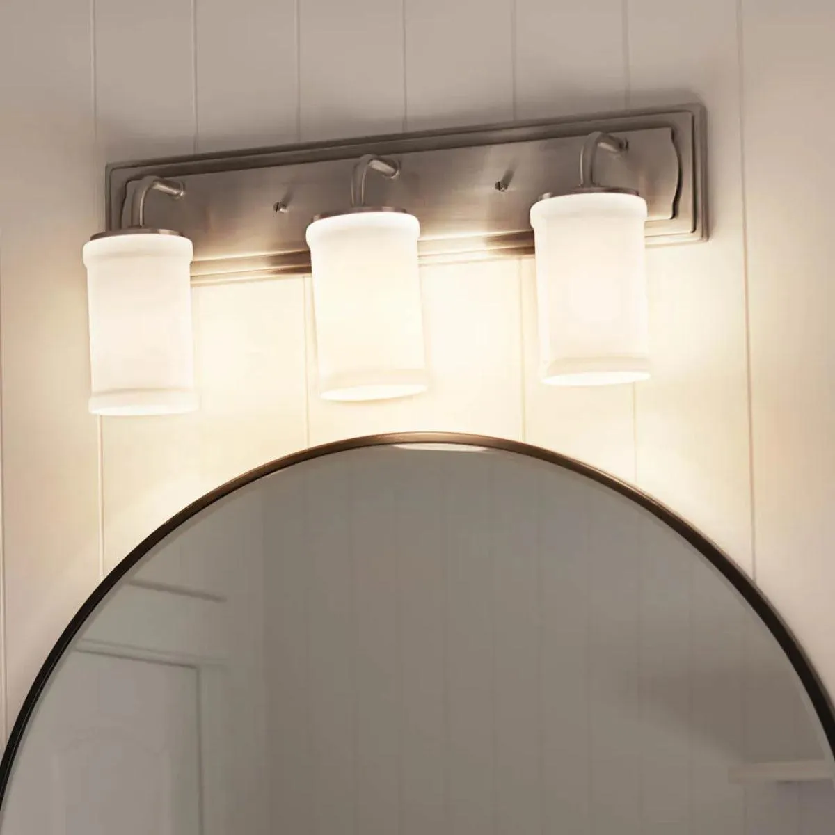 Vetivene 24 In 3-Lights Bathroom Vanity Light With Opal Glass, Silver Finish