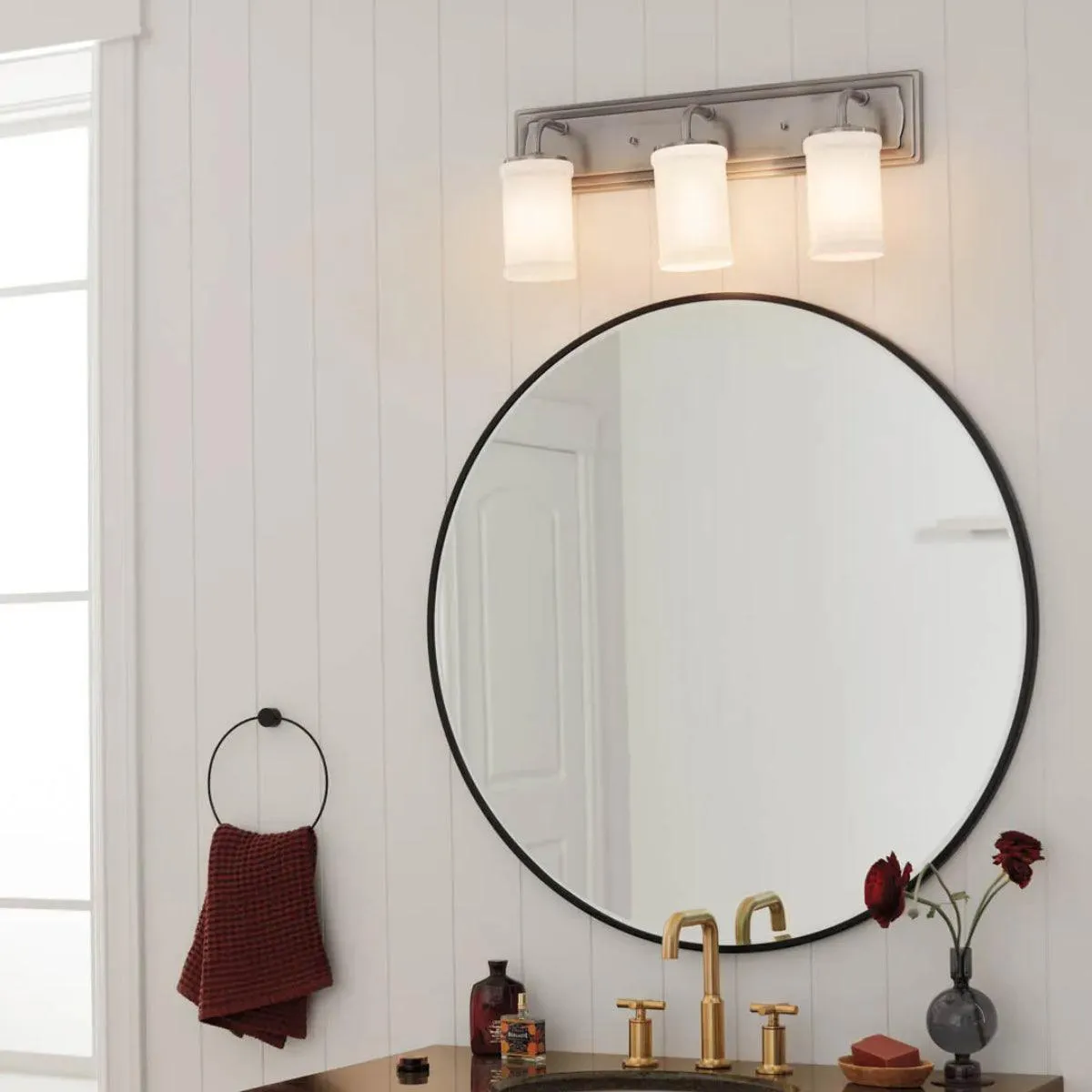 Vetivene 24 In 3-Lights Bathroom Vanity Light With Opal Glass, Silver Finish