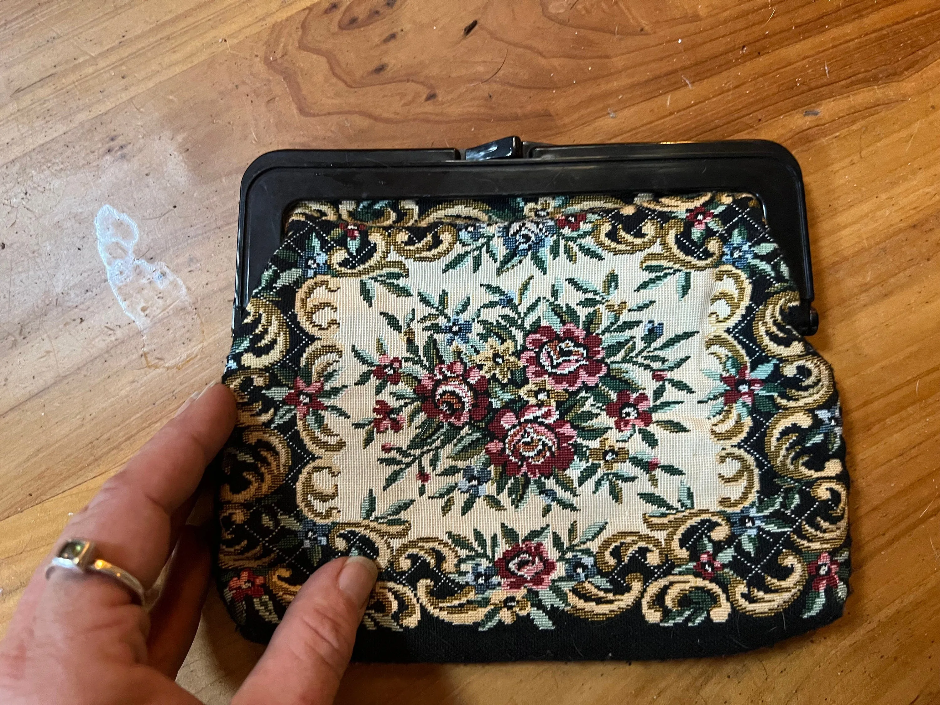 Vintage tapestry purse clutch