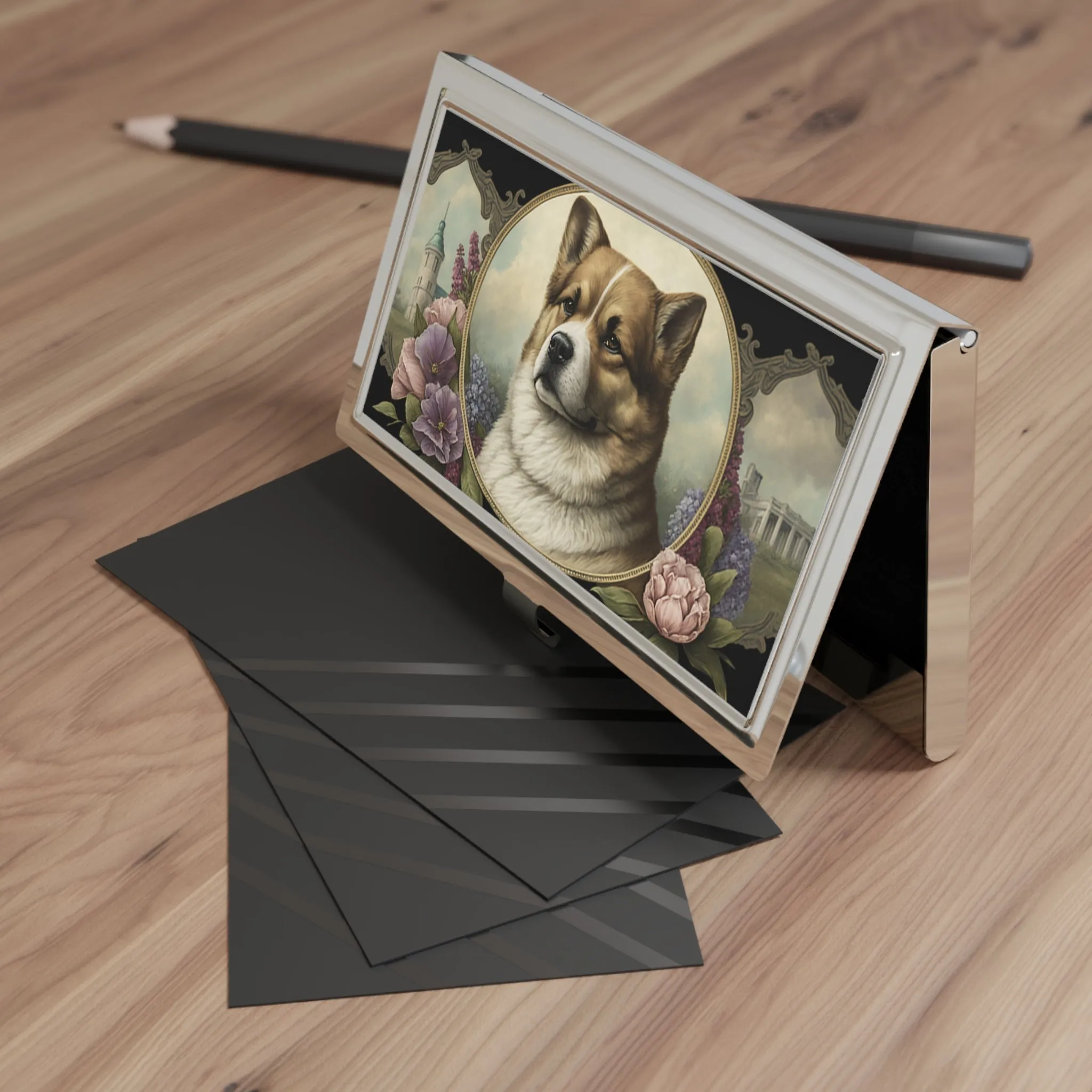 Vintage Victorian Akita Dog Business Card Holder