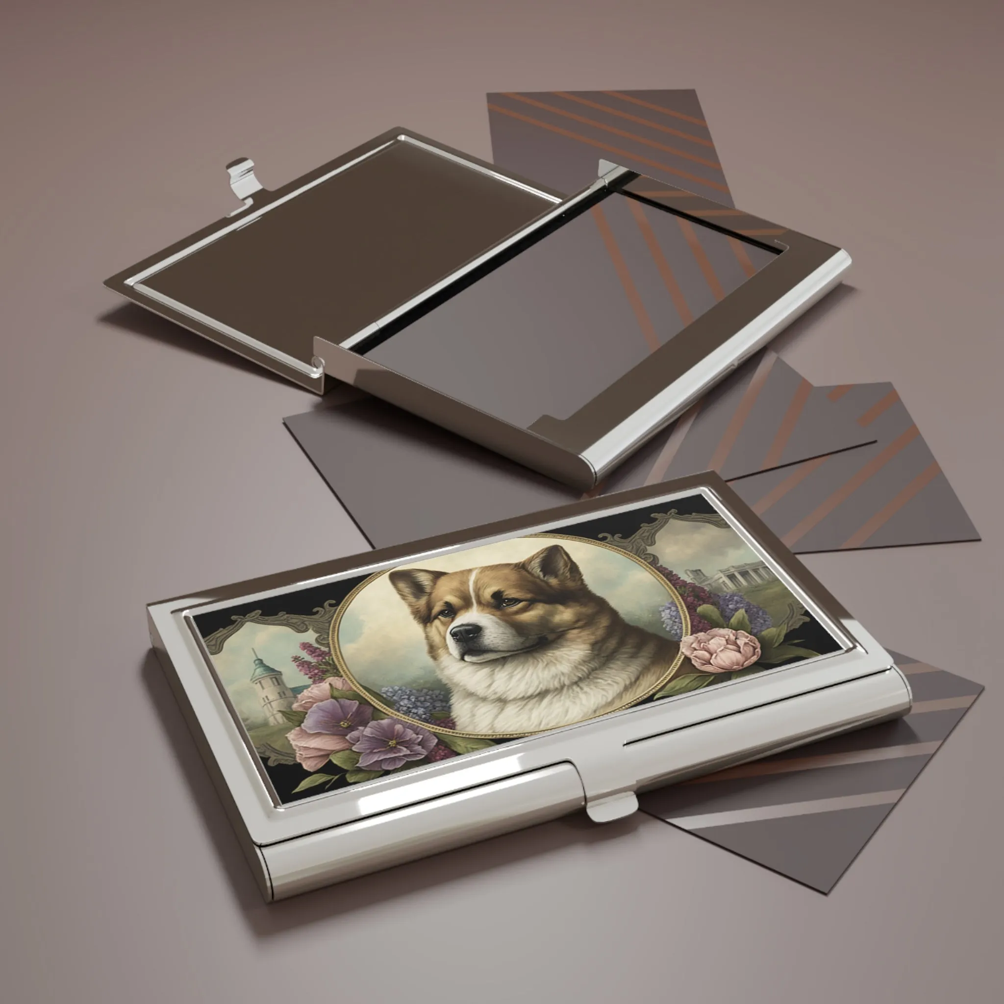 Vintage Victorian Akita Dog Business Card Holder