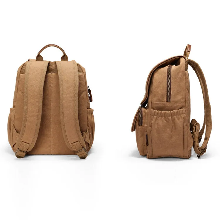 Vintage Women's Canvas And Leather Backpack Purse Rucksack With Pockets For Women