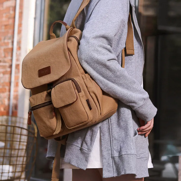 Vintage Women's Canvas And Leather Backpack Purse Rucksack With Pockets For Women