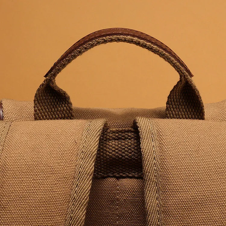 Vintage Women's Canvas And Leather Backpack Purse Rucksack With Pockets For Women