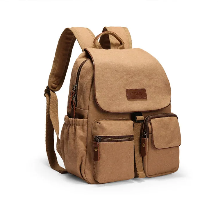 Vintage Women's Canvas And Leather Backpack Purse Rucksack With Pockets For Women