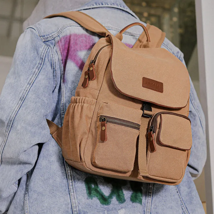 Vintage Women's Canvas And Leather Backpack Purse Rucksack With Pockets For Women