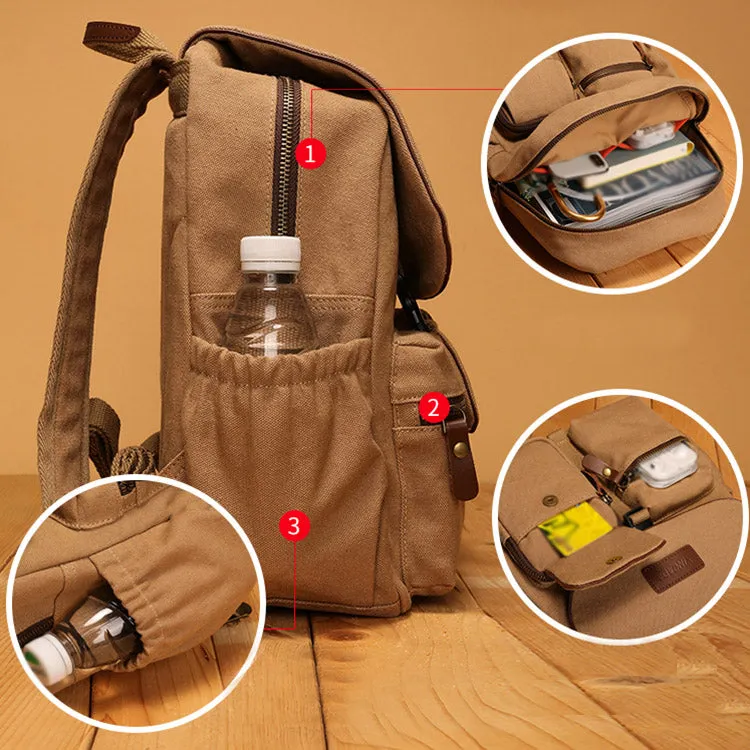 Vintage Women's Canvas And Leather Backpack Purse Rucksack With Pockets For Women