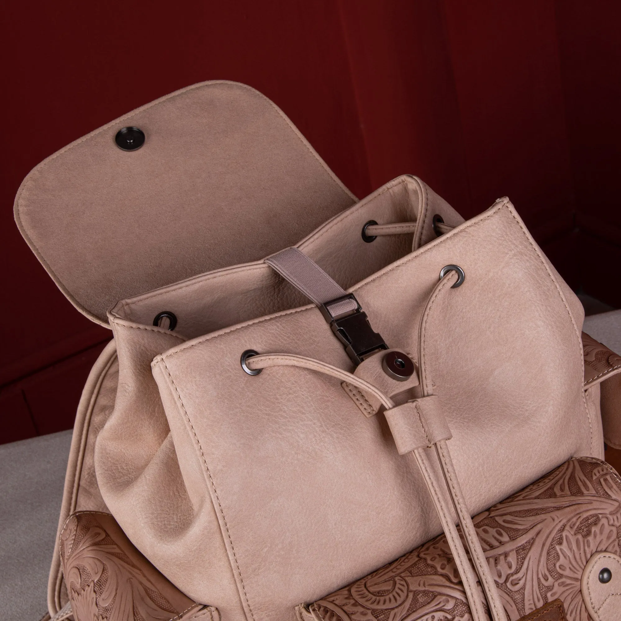 WG12-9110B  Wrangler Vintage Floral Tooled Backpack - Tan