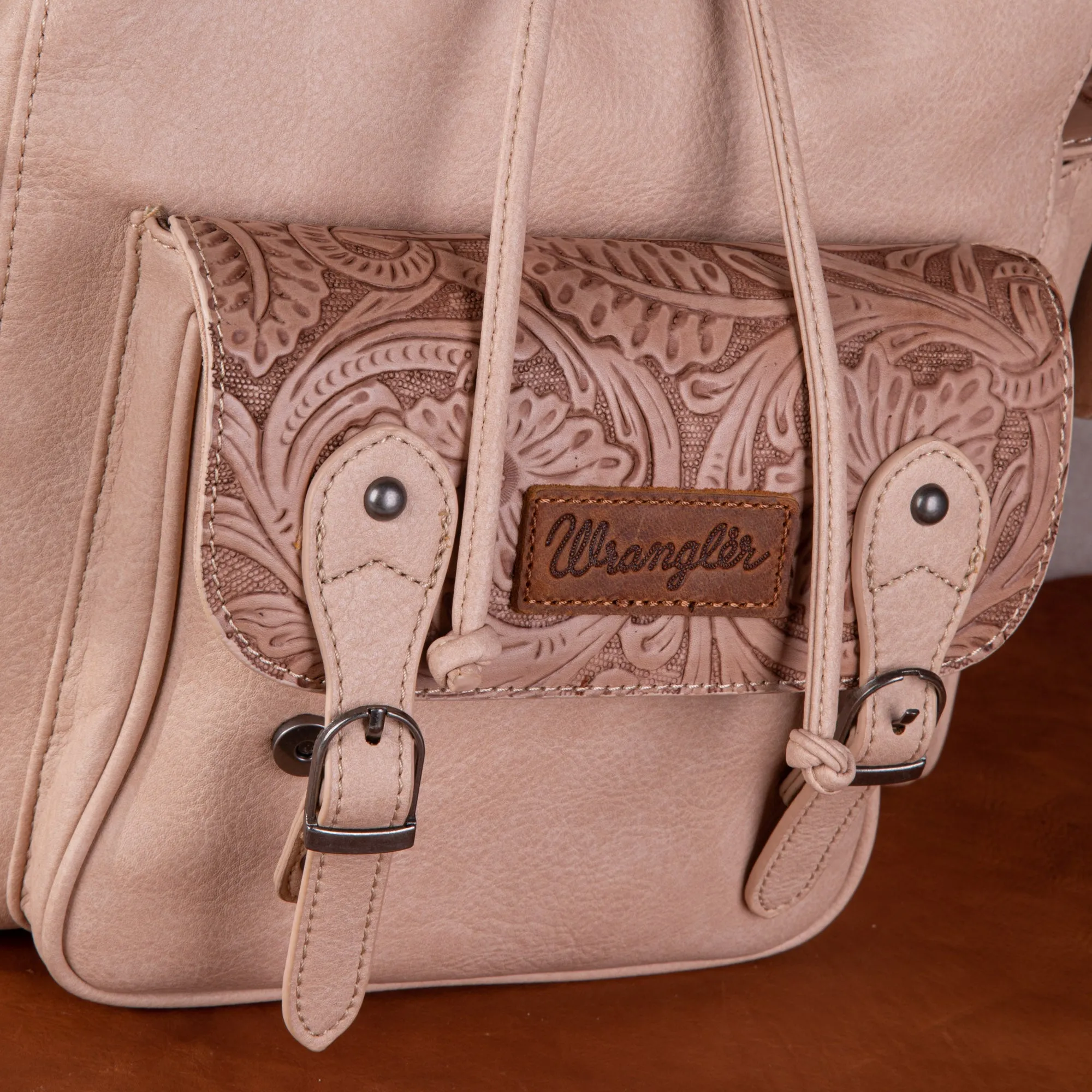 WG12-9110B  Wrangler Vintage Floral Tooled Backpack - Tan