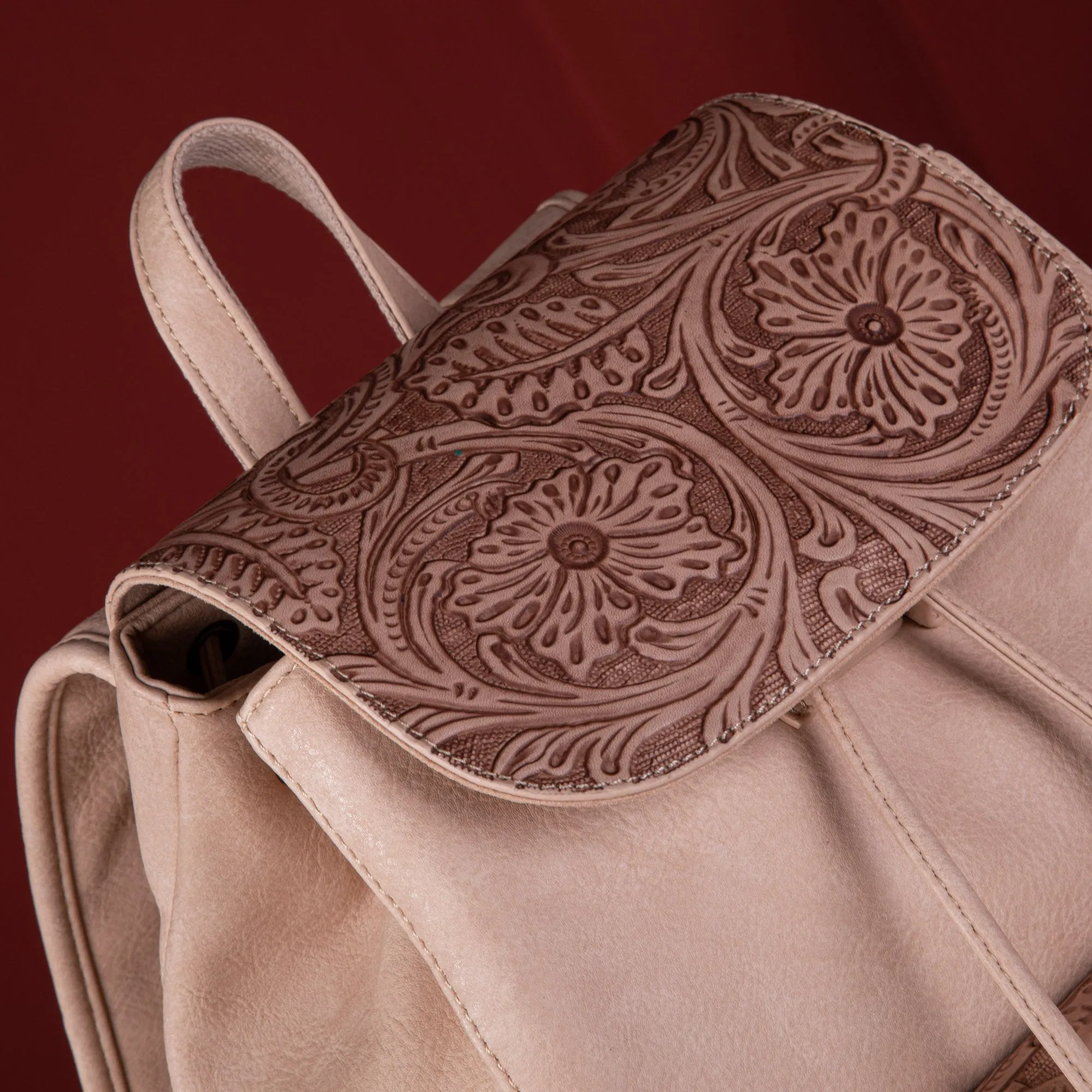 WG12-9110B  Wrangler Vintage Floral Tooled Backpack - Tan