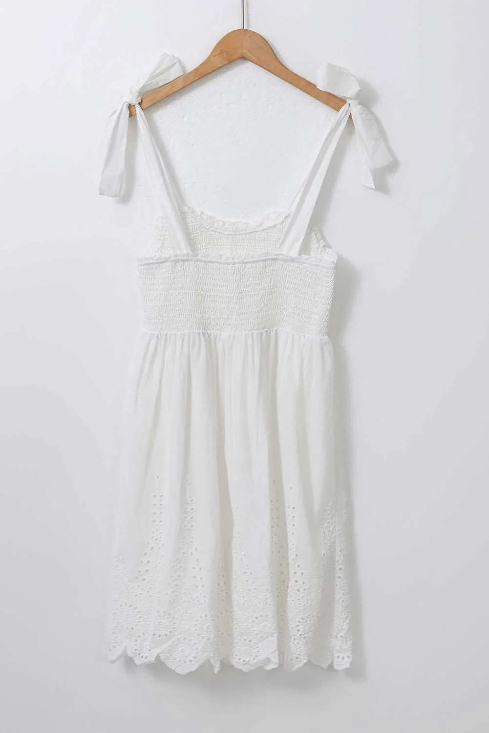 White Adjustable Tie Straps Smocked Mini Dress